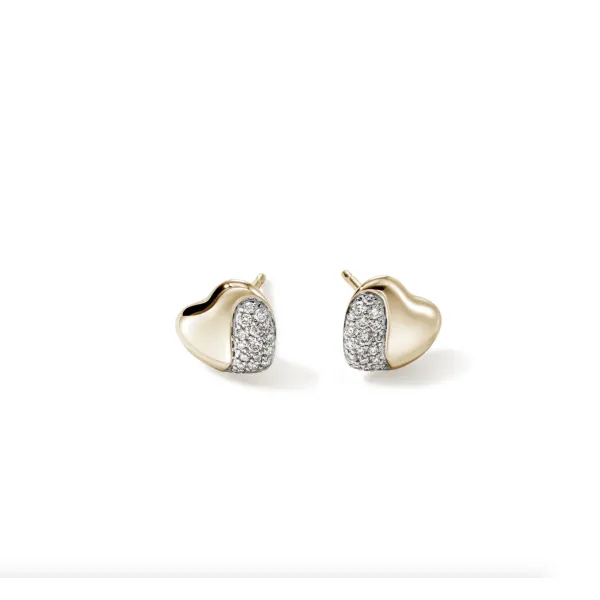 Pebble Heart Stud Earrings, Diamonds