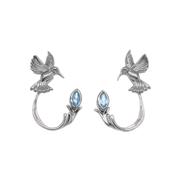 Sterling Silver Hummingbird Stud + White Topaz Earring Jacket similar item image