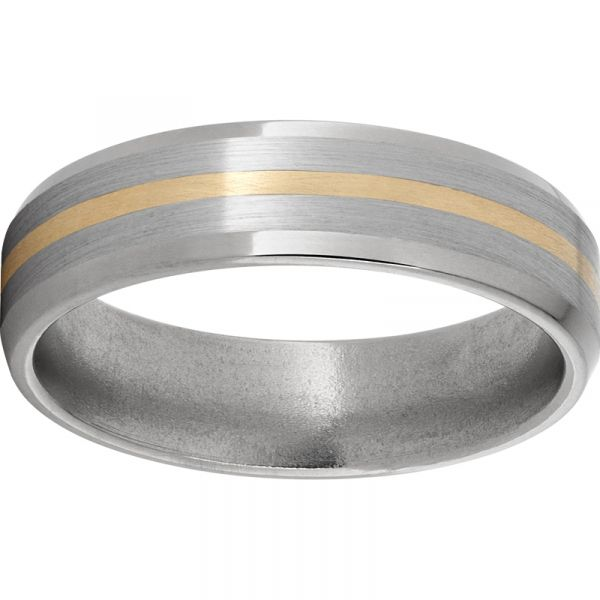 Titanium Beveled Edge Band with a 1mm 14K Yellow Gold Inlay and Satin Finish Grogan Jewelers Florence, AL