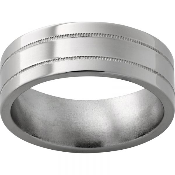 Titanium Flat Band with Two .5mm Milgrain Grooves with Polish Finish Grogan Jewelers Florence, AL