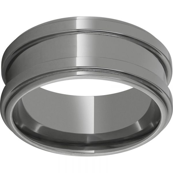 Rugged Tungsten 10mm Polished Band with Grooved Edges and 4mm Grooved Center Grogan Jewelers Florence, AL