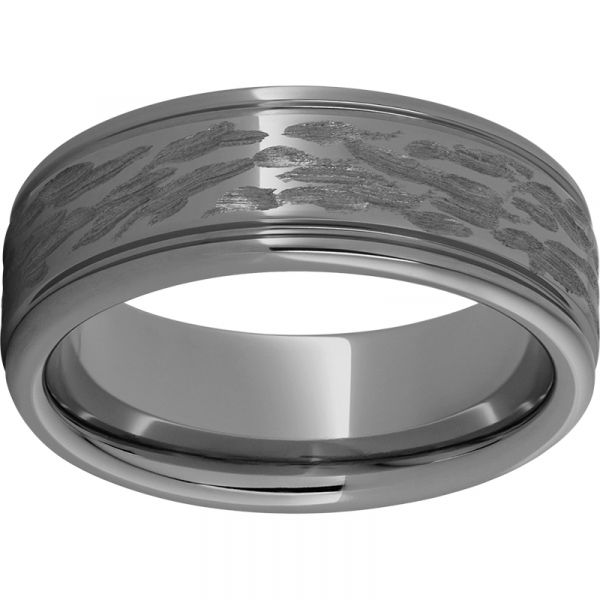 Rugged Tungsten 8mm Rounded Edge Band with Bark Finish Grogan Jewelers Florence, AL