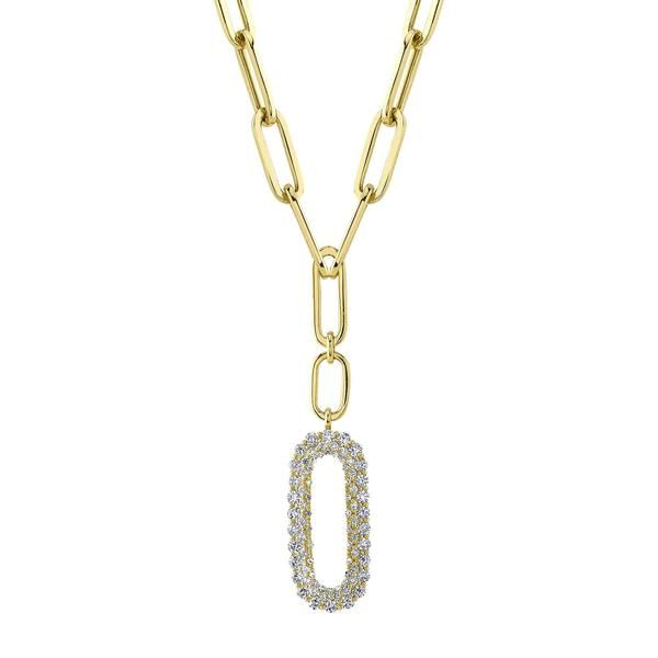 Paper Clip Link Chain with Diamond Carabiner Bracelet 14K Gold