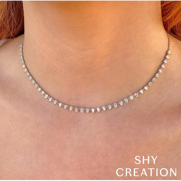 Shy Creation 14k White Gold Diamond Pear Necklace Image 2 Grogan Jewelers Florence, AL