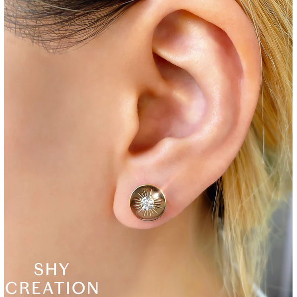 Shy Creation 14K Yellow Gold Diamond Stud Earring Image 2 Grogan Jewelers Florence, AL