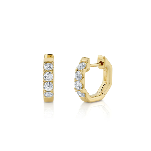 Shy Creation 14K Yellow Gold Diamond Octagon Huggie Earrings Grogan Jewelers Florence, AL