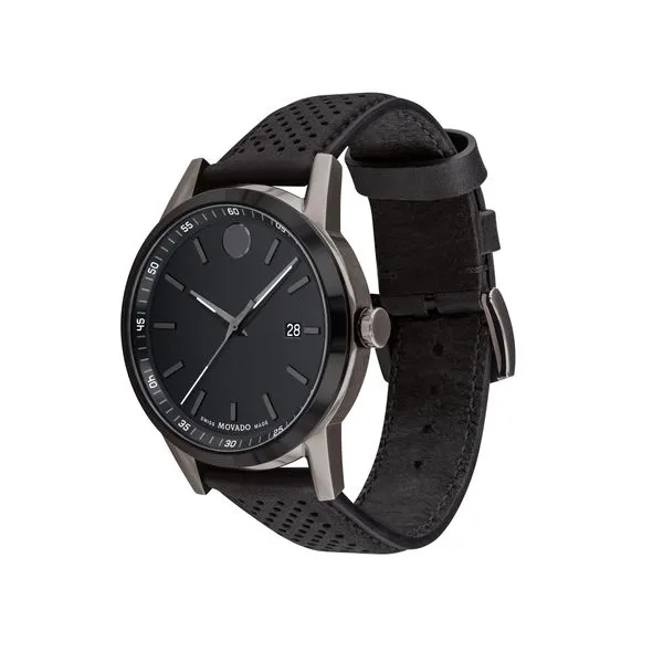 Movado Museum Sport Gunmetal Black Dial Leather Strap Watch
