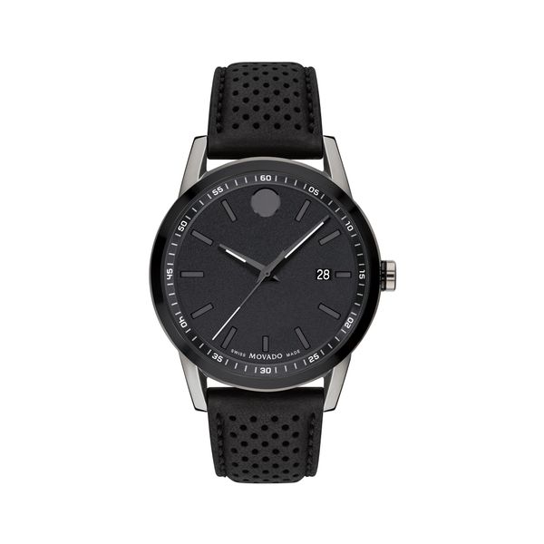 Movado Museum Sport Gunmetal Black Dial Leather Strap Watch