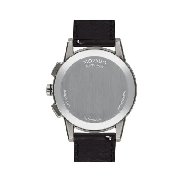 Movado Museum Sport Gunmetal Chronograph Leather Strap Watch