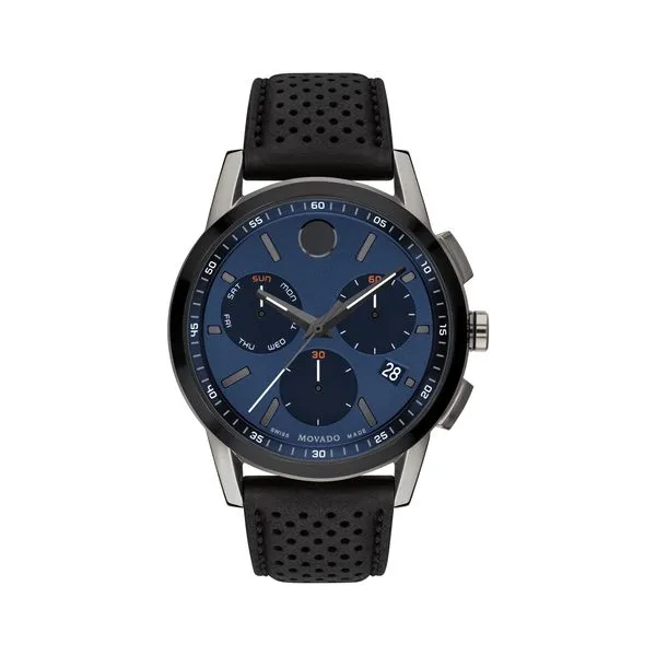 Movado Museum Sport Gunmetal Chronograph Leather Strap Watch