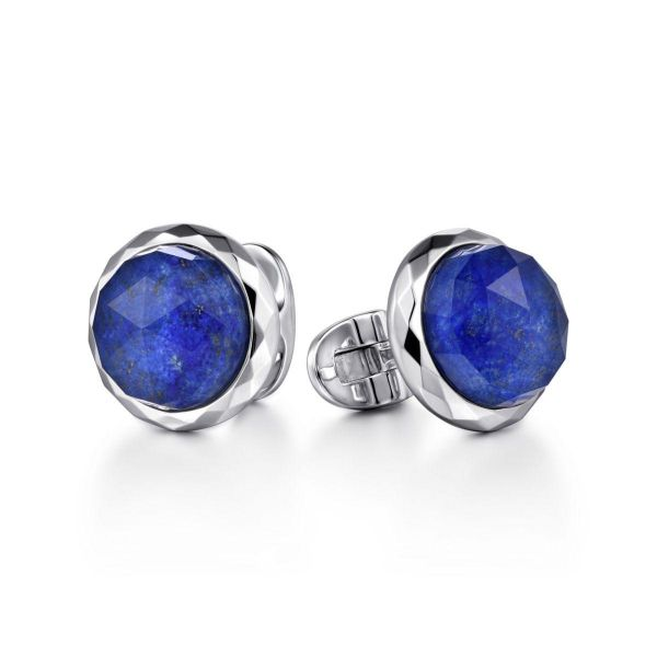Gabriel & Co. - CL44SVJXL - 925 Sterling Silver Rock Crystal & Lapis Round Cufflinks Hannoush Jewelers, Inc. Albany, NY