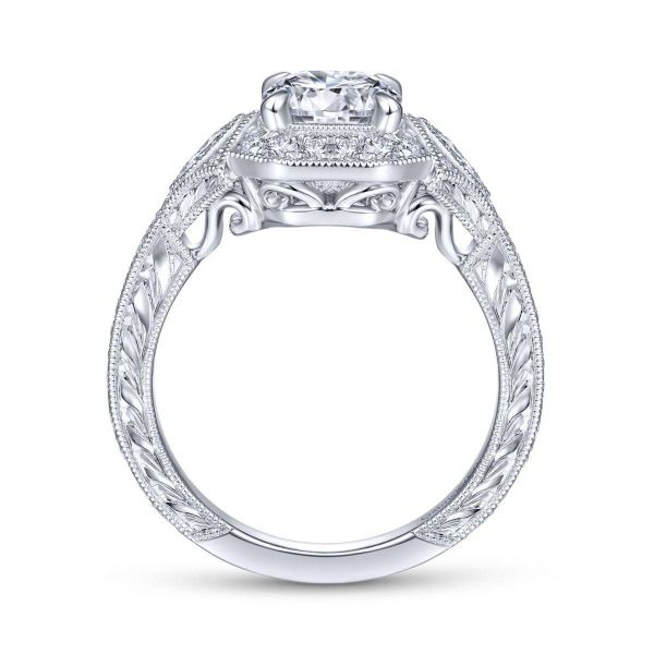 Gabriel & Co. - ER14440R4W44JJ - Art Deco 14K White Gold Round Halo Diamond Engagement Ring Image 2 Hannoush Jewelers, Inc. Albany, NY