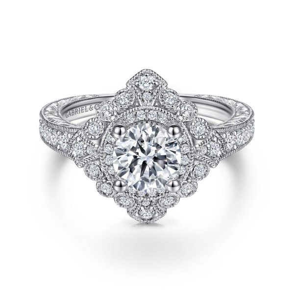 Gabriel & Co. - ER14490R4W44JJ - Vintage Inspired 14K White Gold Round Double Halo Diamond Engagement Ring Hannoush Jewelers, Inc. Albany, NY