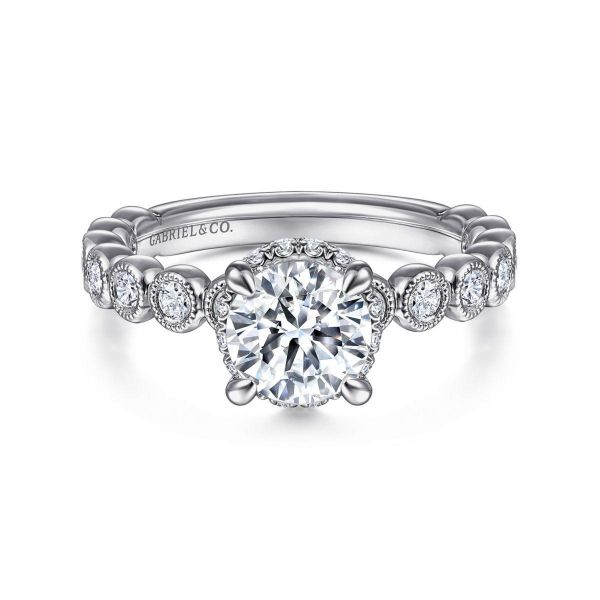Gabriel & Co. - ER15261R4W44JJ - Vintage Inspired 14K White Gold Round Diamond Engagement Ring Hannoush Jewelers, Inc. Albany, NY