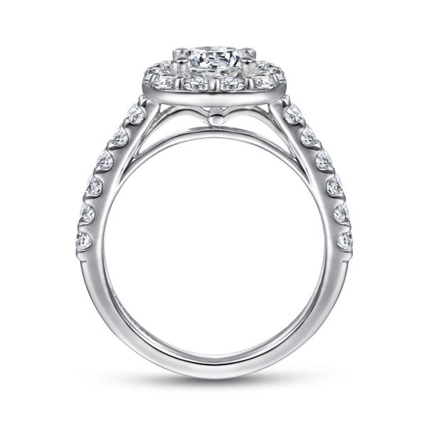Gabriel & Co. - ER7480W44JJ - 14K White Gold Cushion Halo Round Diamond Engagement Ring Image 2 Hannoush Jewelers, Inc. Albany, NY