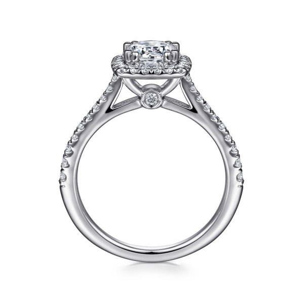 Gabriel & Co. - ER8152W44JJ - 14K White Gold Cushion Halo Round Diamond Engagement Ring Image 2 Hannoush Jewelers, Inc. Albany, NY