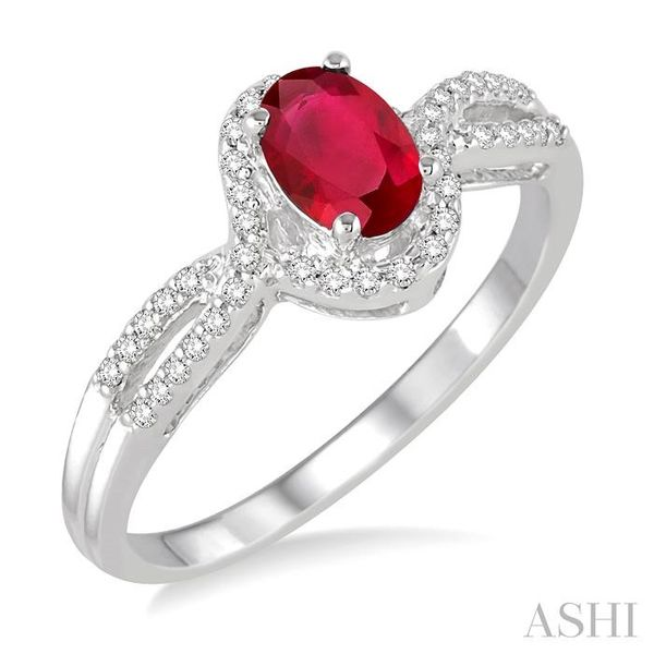6x4 MM Oval Cut Ruby and 1/6 Ctw Round Cut Diamond Ring in 14K White Gold Hart's Jewelers Grants Pass, OR