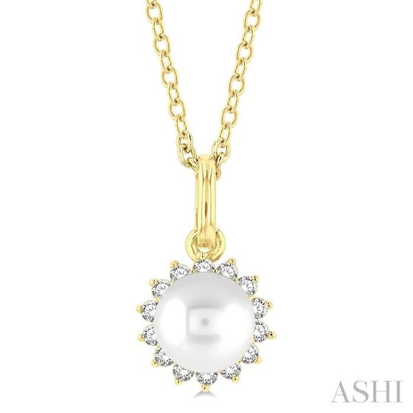 1/10 ctw Petite 6X6MM Pearl and Round Cut Diamond Fashion Pendant With Chain in 10K Yellow Gold Hart's Jewelers Grants Pass, OR
