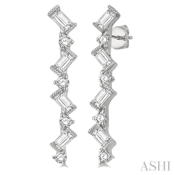 1/2 ctw Zig-Zag Baguette and Round Cut Diamond Earrings in 14K White Gold Hart's Jewelers Grants Pass, OR