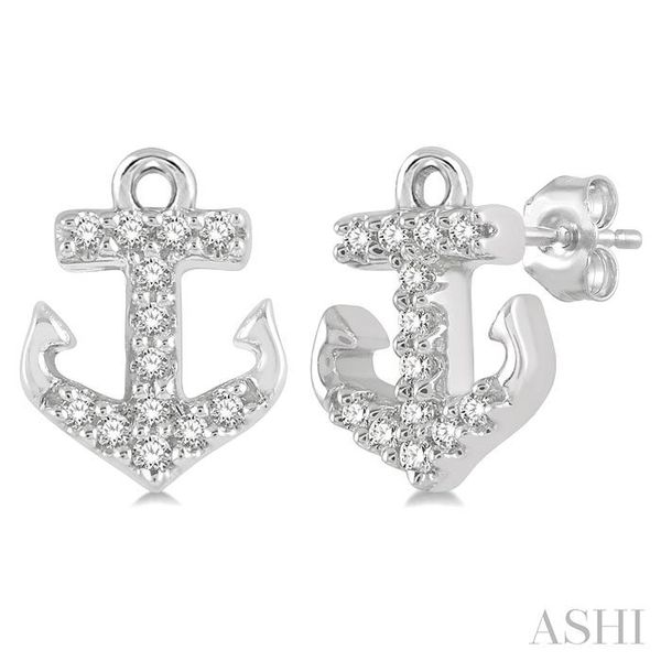 1/10 ctw Anchor Round Cut Diamond Petite Fashion Stud Earring in 14K White Gold Hart's Jewelers Grants Pass, OR