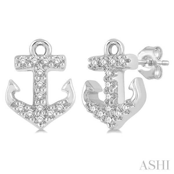 1/10 ctw Anchor Round Cut Diamond Petite Fashion Stud Earring in 10K White Gold Hart's Jewelers Grants Pass, OR