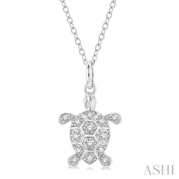 1/6 Ctw Marine Life Turtle Petite Round Cut Diamond Fashion Pendant With Chain in 10K White Gold Hart's Jewelers Grants Pass, OR