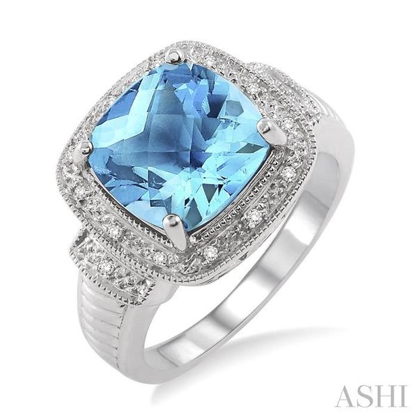 Blue Topaz Ring Cushion Cut Blue Diamond Elongated Cushion-Cut
