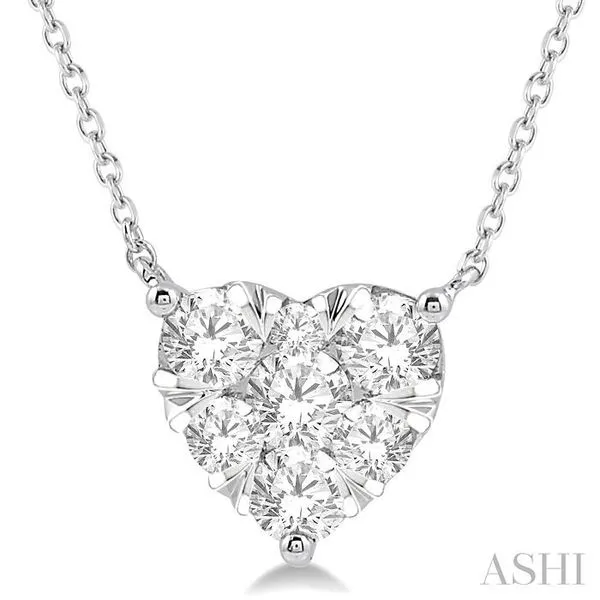 V Shaped Diamond Heart Necklace In 14K White Gold