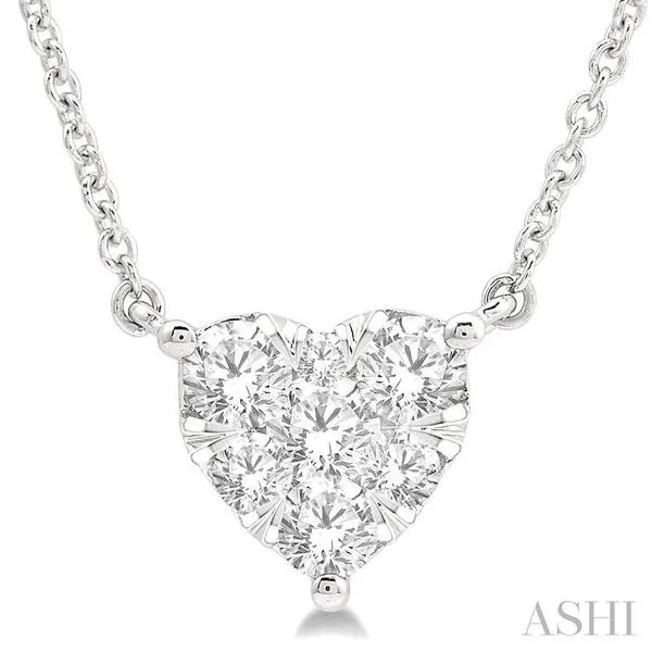 V Shaped Diamond Heart Necklace In 14K White Gold