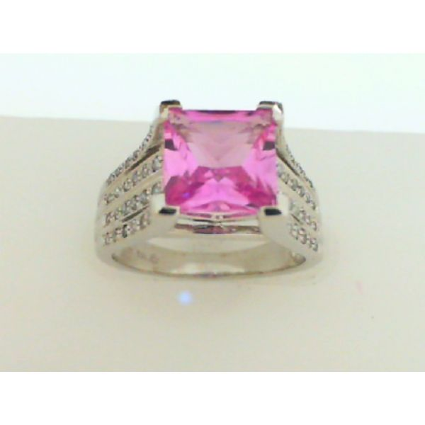 SYNTHETIC PINK SAPPHIRE AND DIAMOND RING Hart's Jewelry Wellsville, NY