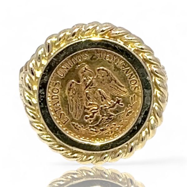 14k Yellow Gold 1945 Dos Pesos Mexican Coin Ring Size