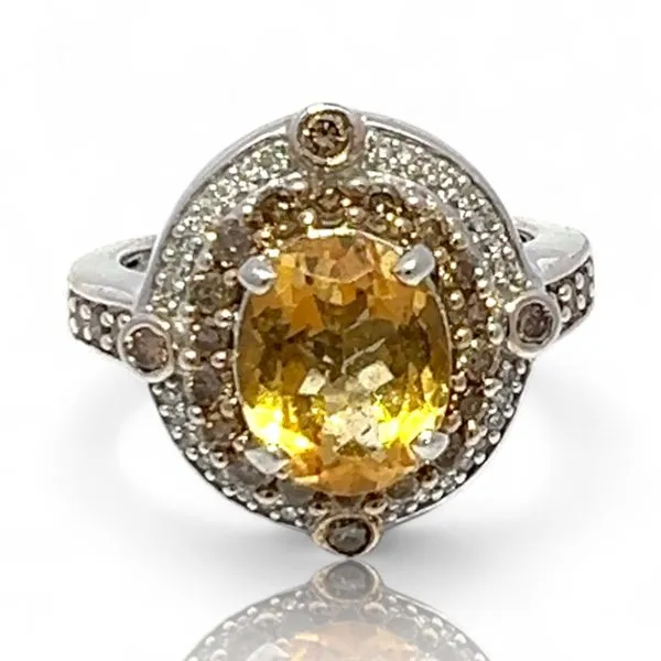 Sterling Silver Oval Cut Citrine and 1/2ctw Diamond Ring ...