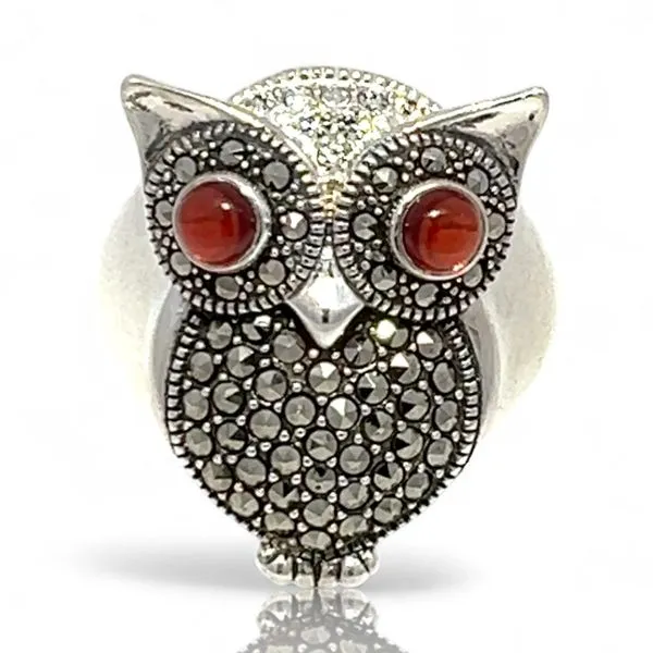 Sterling Silver Marcasite and Cubic Zirconia Owl Ring Siz...
