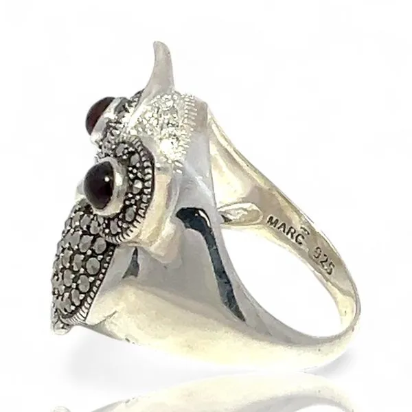 Sterling Silver Marcasite and Cubic Zirconia Owl Ring Siz...