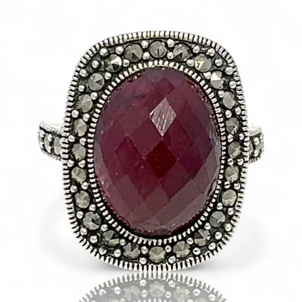 Sterling Silver Purplish Red Ruby and Marcasite Cocktail ...