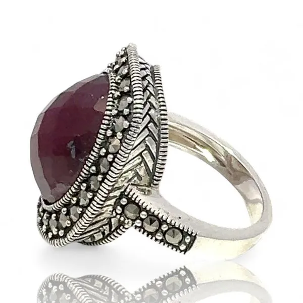 Sterling Silver Purplish Red Ruby and Marcasite Cocktail ...