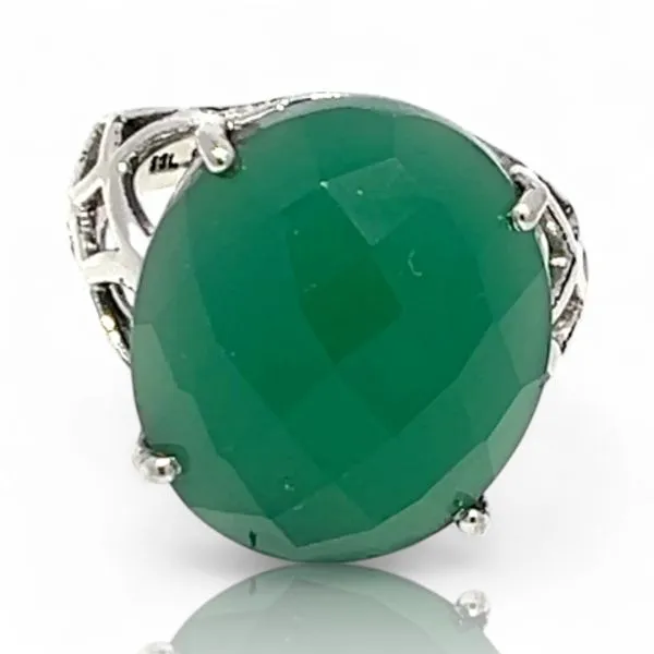 Sterling Silver Faceted Oval Green Gemstone Cocktail Ring...
