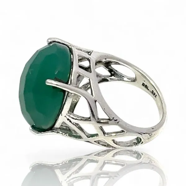 Sterling Silver Faceted Oval Green Gemstone Cocktail Ring...
