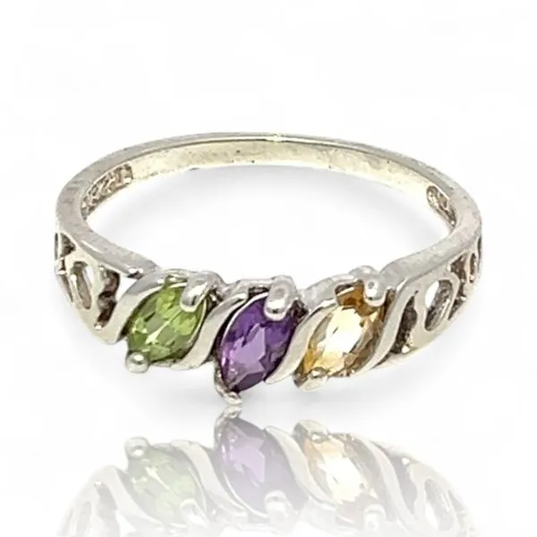 Sterling Silver Marquise Peridot, Amethyst, and Citrine R...