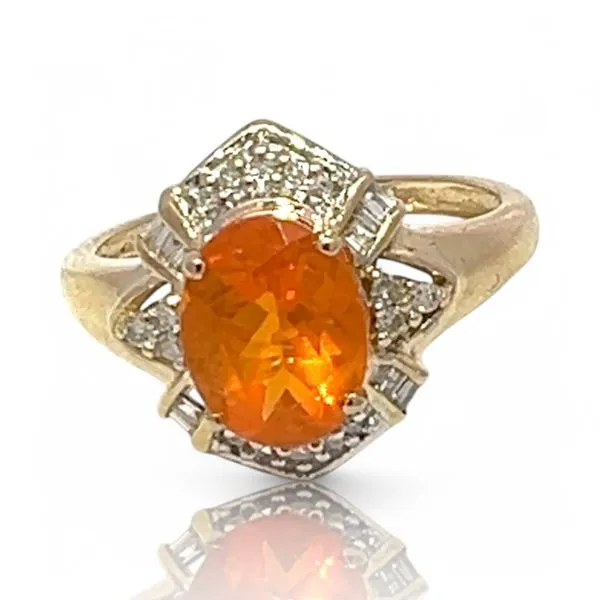14k Yellow and White Gold Mexican Fire Opal and Diamond R...