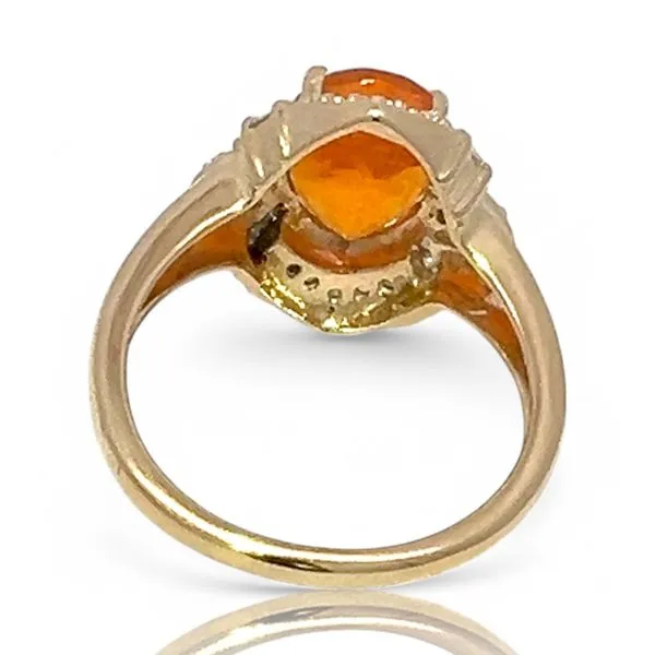 14k Yellow and White Gold Mexican Fire Opal and Diamond R...