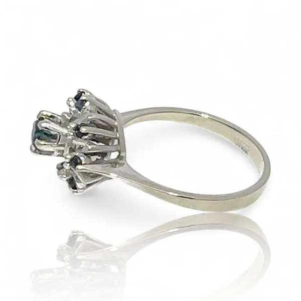 10k White Gold Round Blue Sapphire Cluster Ring Size 6