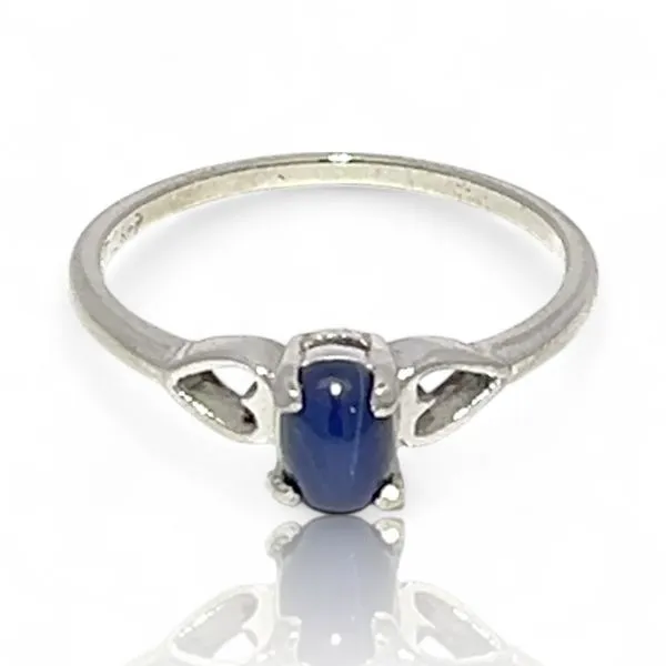 10k White Gold Lab Created Oval Blue Star Sapphire Ring S...
