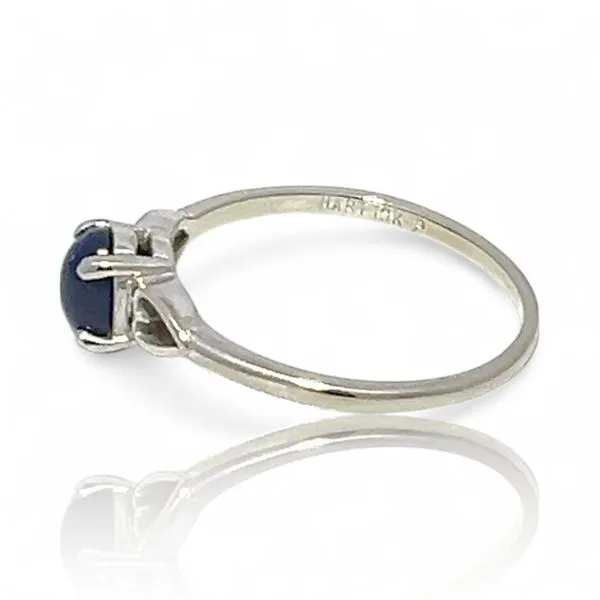10k White Gold Lab Created Oval Blue Star Sapphire Ring S...