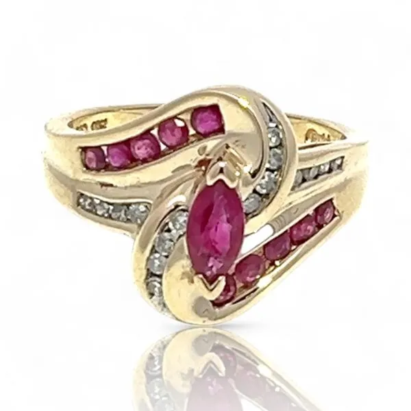 10k Yellow and White Gold Purplish Red Ruby and Diamond R...