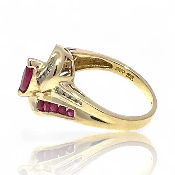 10k Yellow and White Gold Purplish Red Ruby and Diamond R...