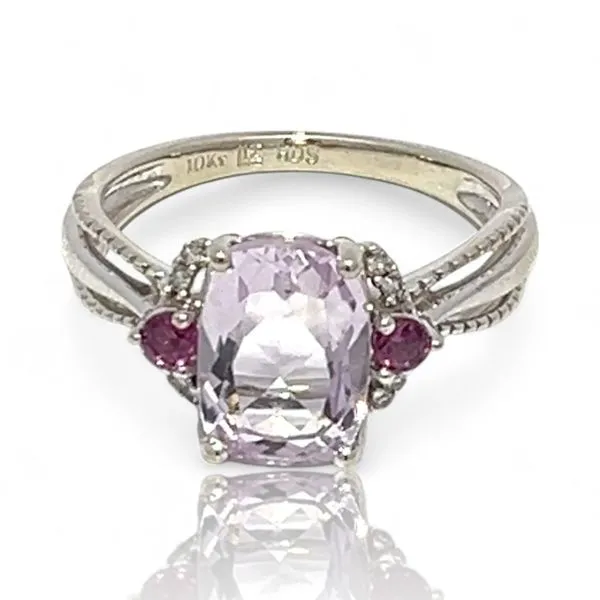 10k White Gold Cushion Cut Pale Amethyst and Diamond Ring...