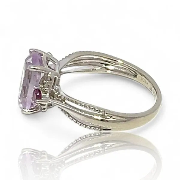 10k White Gold Cushion Cut Pale Amethyst and Diamond Ring...