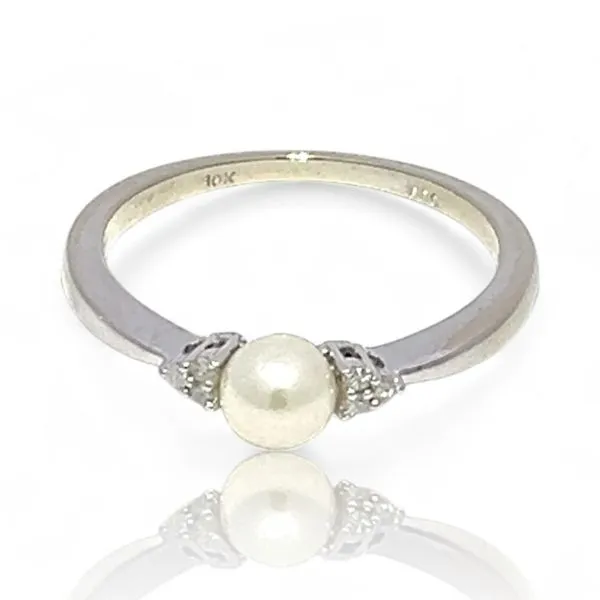 10k White Gold White Freshwater Pearl and Diamond Ring Si...