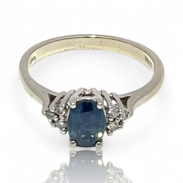 14k White Gold Oval Blue Sapphire and 1/10ctw Diamond Rin...
